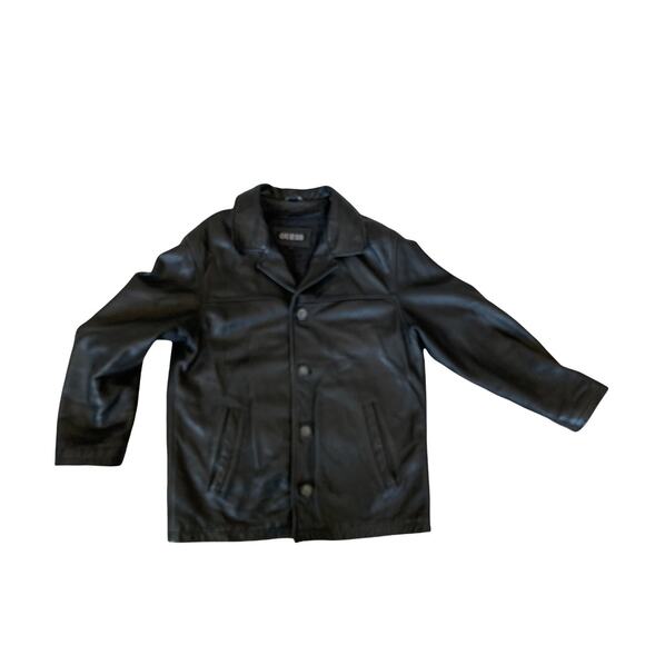 Matrix Vibes Black Leather Coat Mens Medium Removabe Lining Guess Vintage 90's - Picture 1 of 10